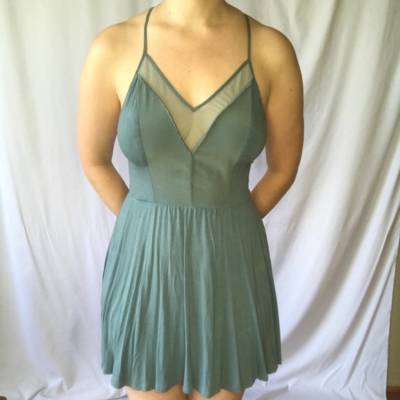 Teal Lightweight Dress with Mesh - Picture 5 of 7